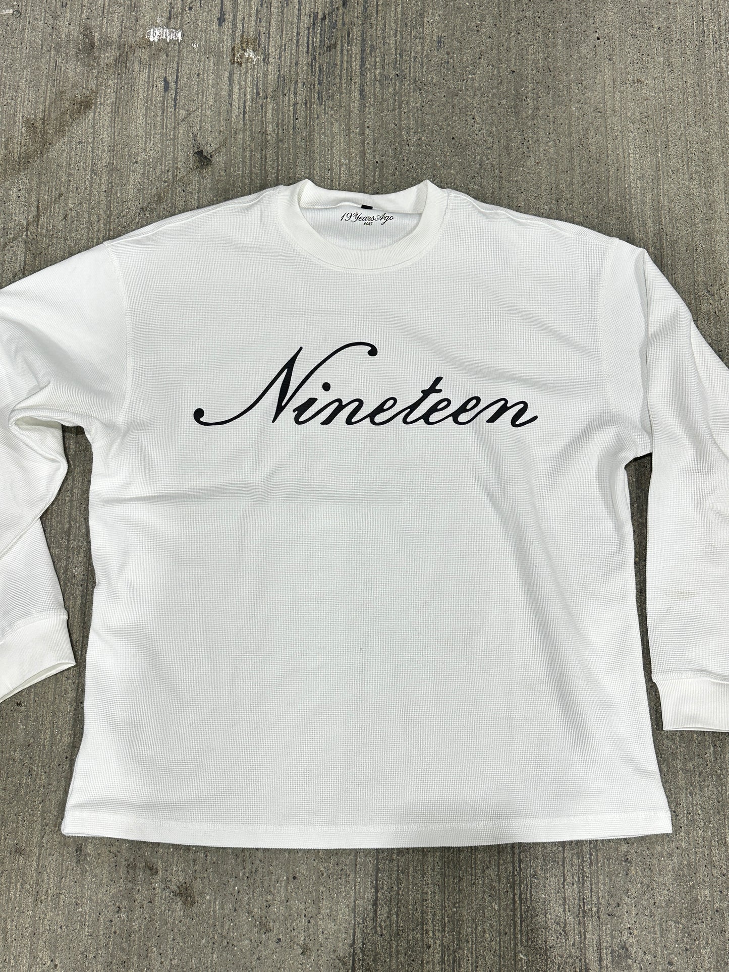 "Nineteen" Cursive White Thermal Longsleeve