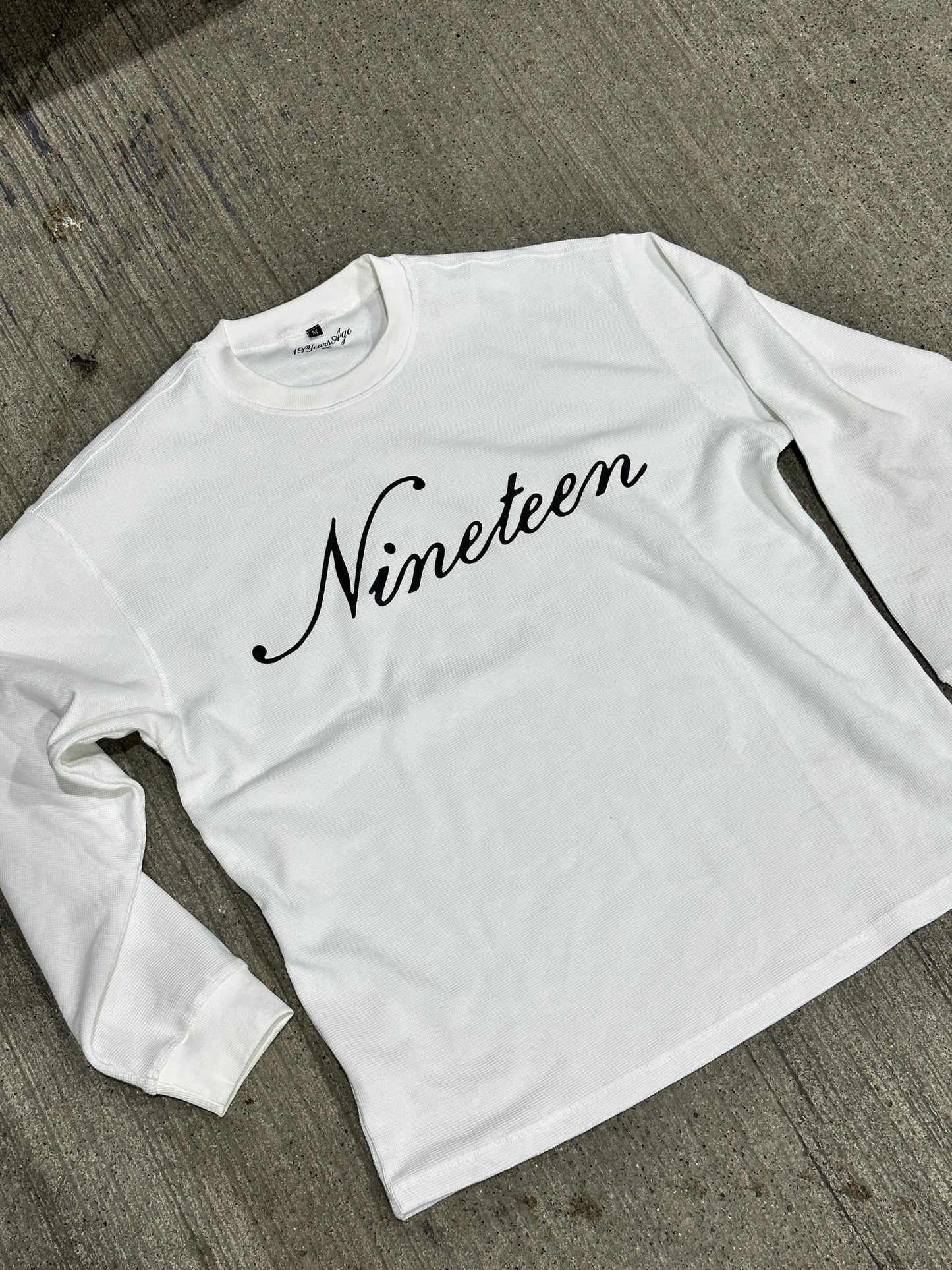 "Nineteen" Cursive White Thermal Longsleeve