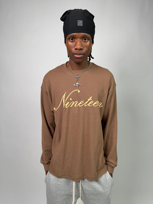"Nineteen" Cursive Brown Thermal Longsleeve