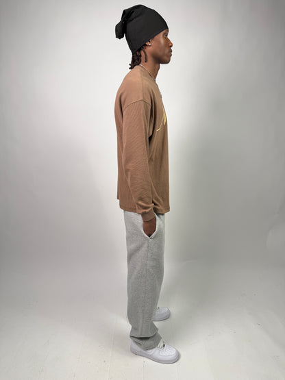 "Nineteen" Cursive Brown Thermal Longsleeve