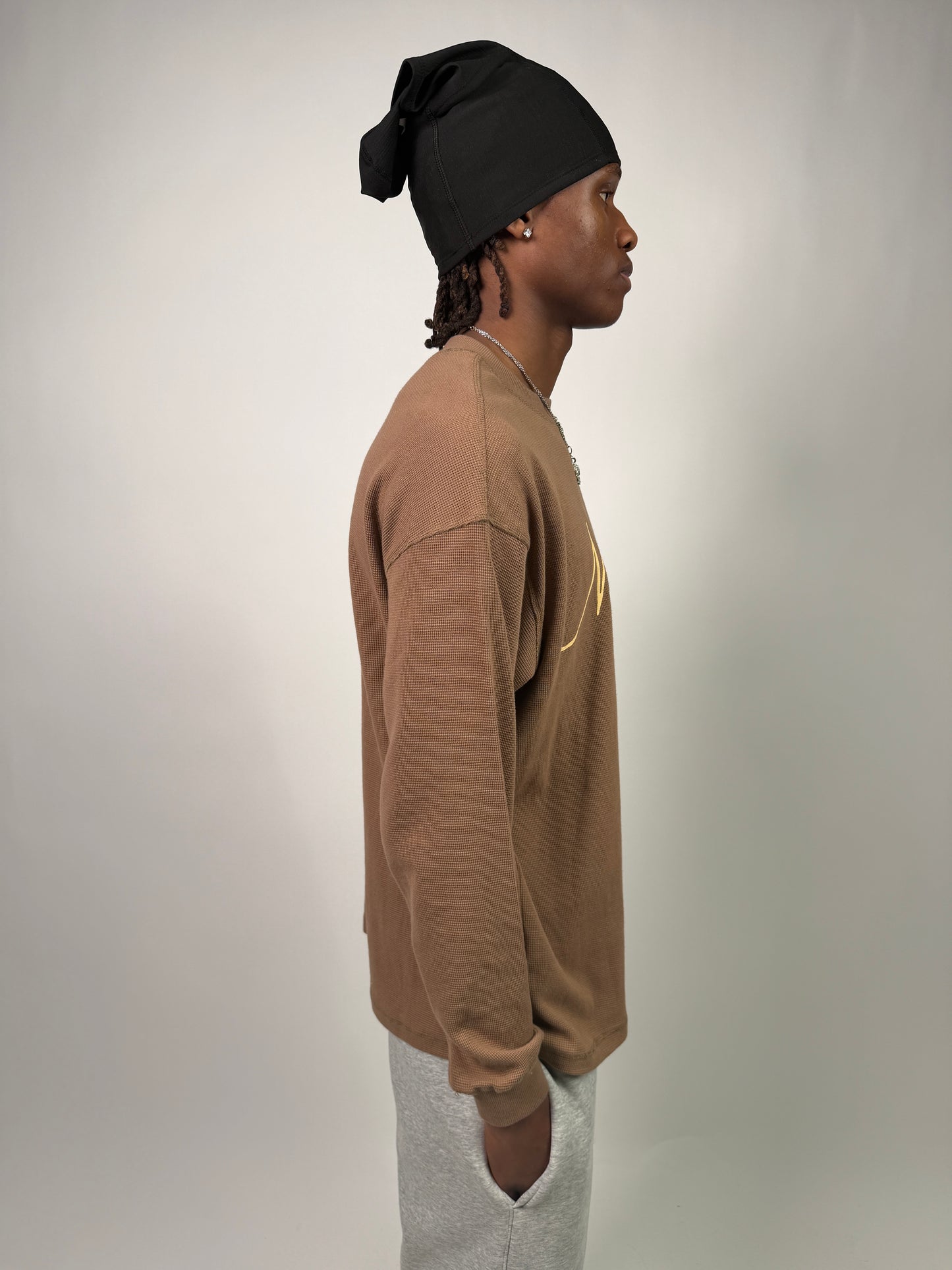 "Nineteen" Cursive Brown Thermal Longsleeve
