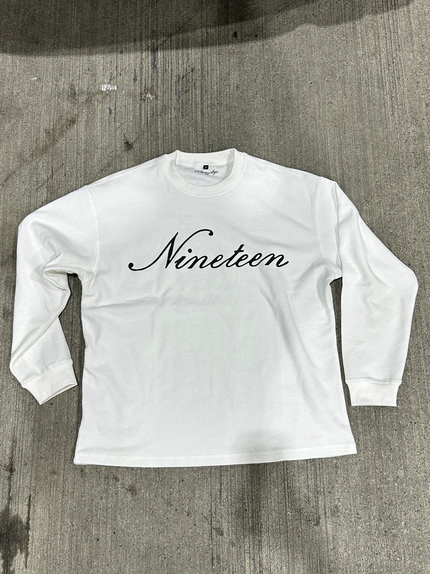 "Nineteen" Cursive White Thermal Longsleeve