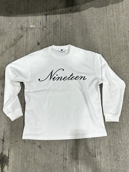 "Nineteen" Cursive White Thermal Longsleeve