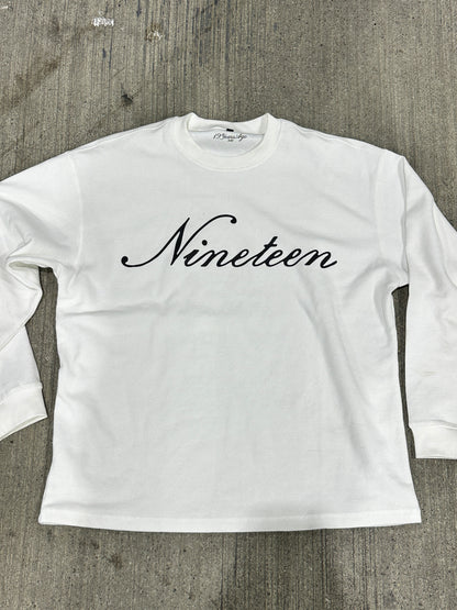 "Nineteen" Cursive White Thermal Longsleeve