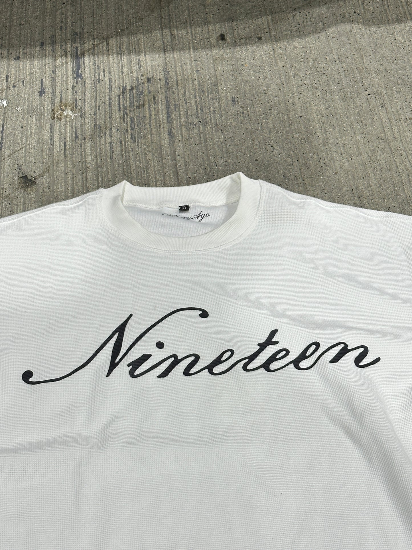 "Nineteen" Cursive White Thermal Longsleeve