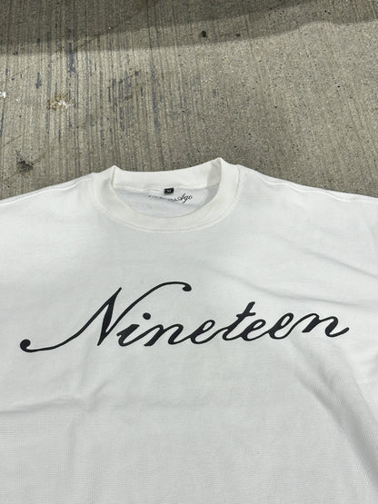 "Nineteen" Cursive White Thermal Longsleeve