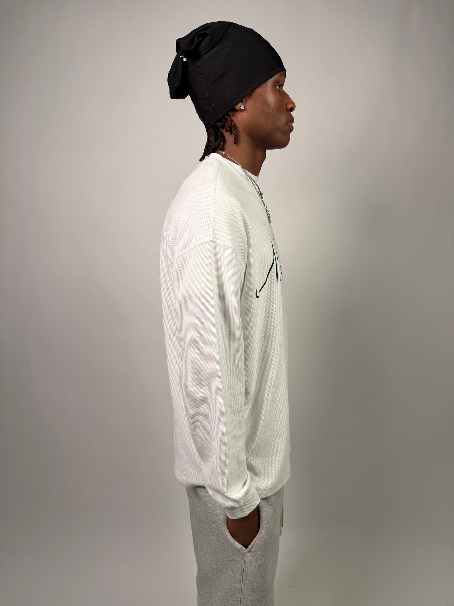 "Nineteen" Cursive White Thermal Longsleeve