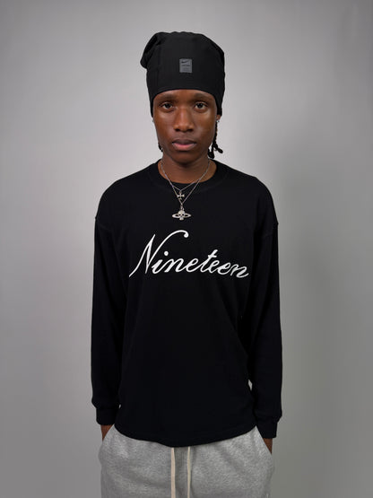 "Nineteen" Cursive Black Thermal Longsleeve