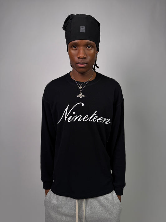 "Nineteen" Cursive Black Thermal Longsleeve
