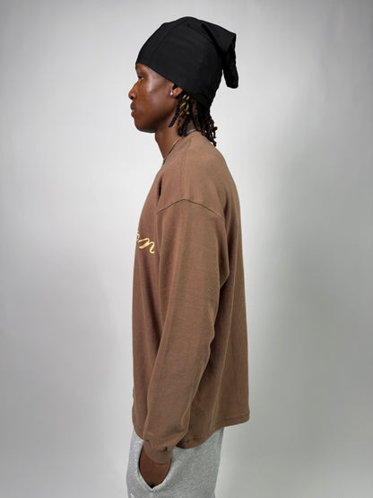 "Nineteen" Cursive Brown Thermal Longsleeve